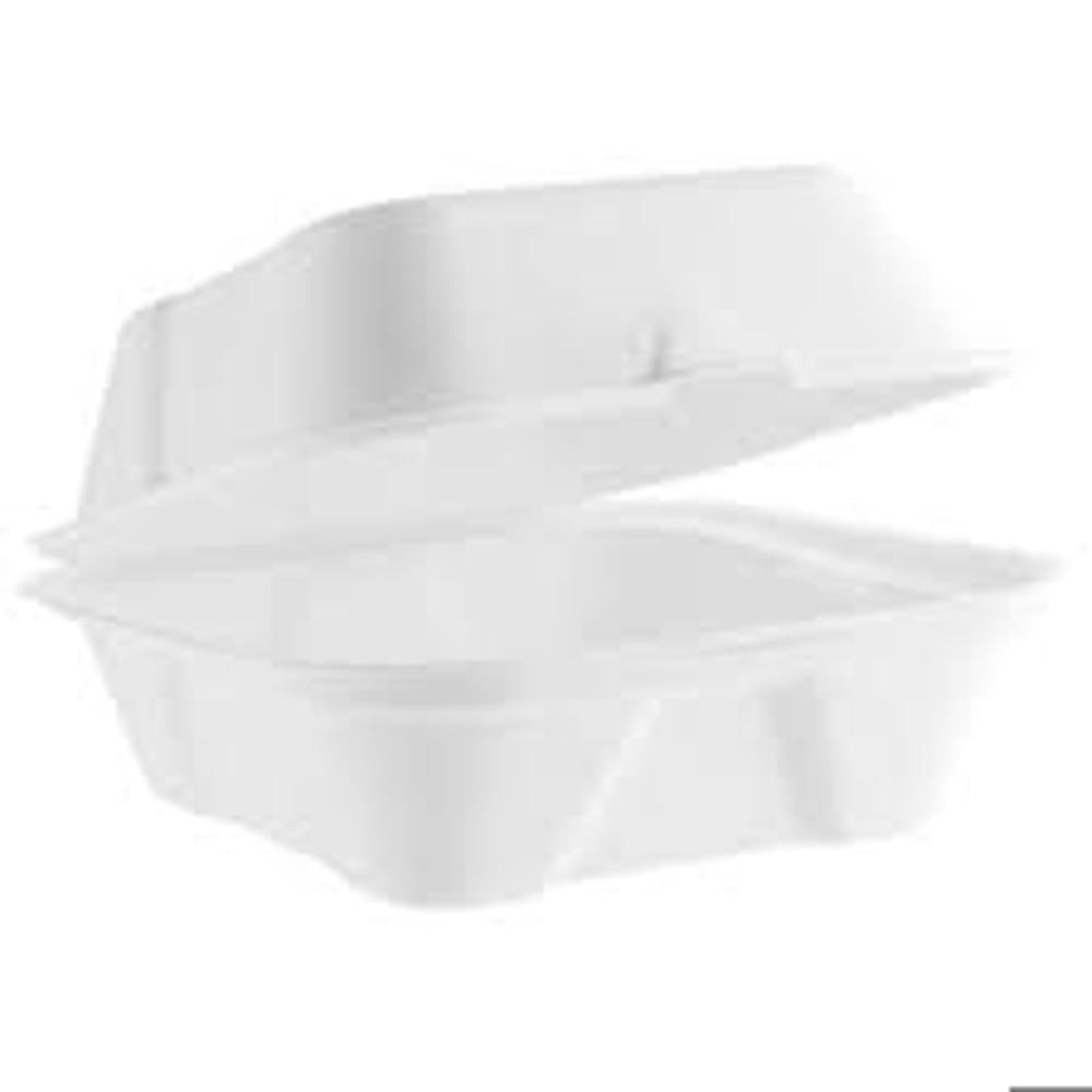 NATURAL L. BAGASSE BURGER BOX (132X132X65MM/5") WHITE (HP7)