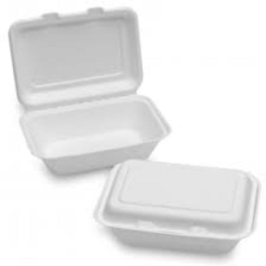 HRD NATURAL L. BAGASSE F+C BOX (185X134X65MM/7.5X5X2.5Inc) WHITE (HB9) DEEP-50PCS
