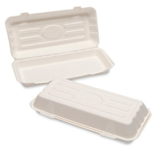 HRD NATURAL L. BAGASSE F+C BOX (324X155X60MM/12.75X6X2.5�) LARGE WHITE-125PCS