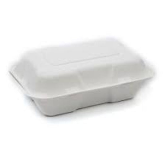 HRD NATURAL L. BAGASSE LUNCH BOX (232X155X78MM/9X6) WHITE HB10 DEEP-50pcs