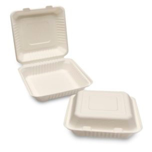 HRD NATURAL L. BAGASSE MEAL BOX (230X230X50MM/9X9) WHITE MP1-50PCS