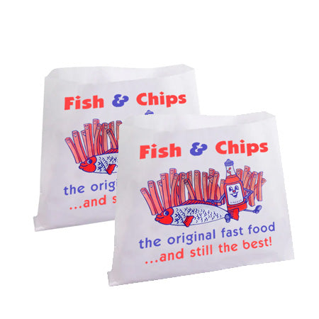 MP 14x11 FISH & CHIPS WHITE KRAFT PAPER BAGS - PRINTED -500PCS