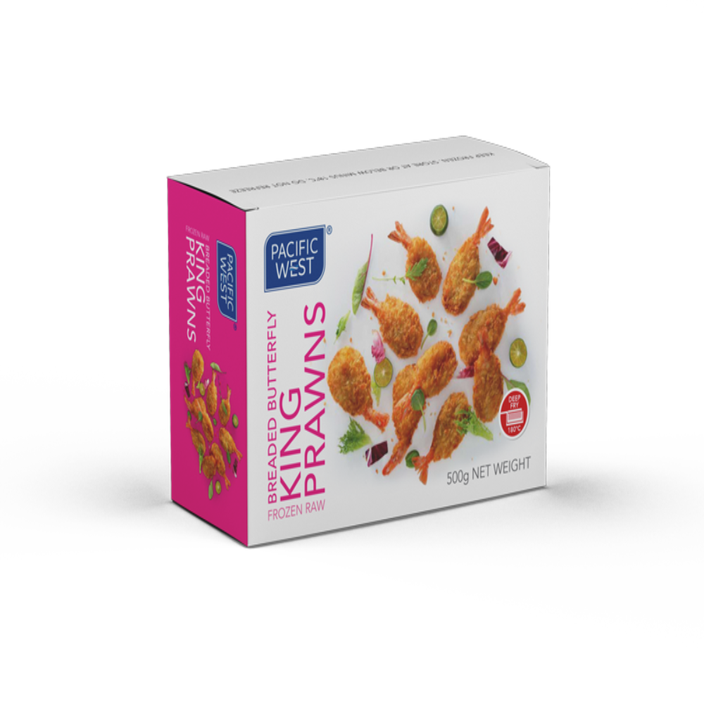 PASIFIC  WEST BREADED BUTTERFLY KING PRAWNS 21/25-500g