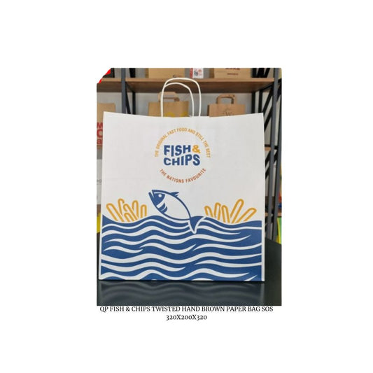 QP FISH & CHIPS TWISTED HAND COLUR PAPER BAG SOS 320X200X320