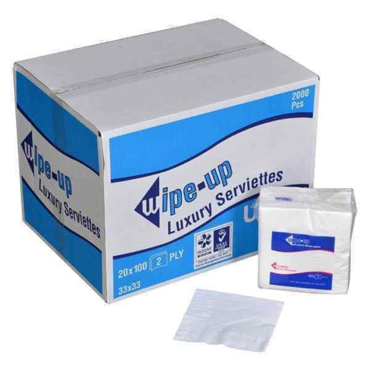 UP WIPE UP 33X33CM 2PLY 4-FOLD LUXURY SERVIETTES-100PCS