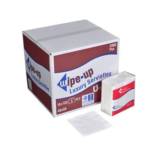UP WIPE UP 40X40CM 2PLY 4-FOLD LUXURY SERVIETTES-125PCS